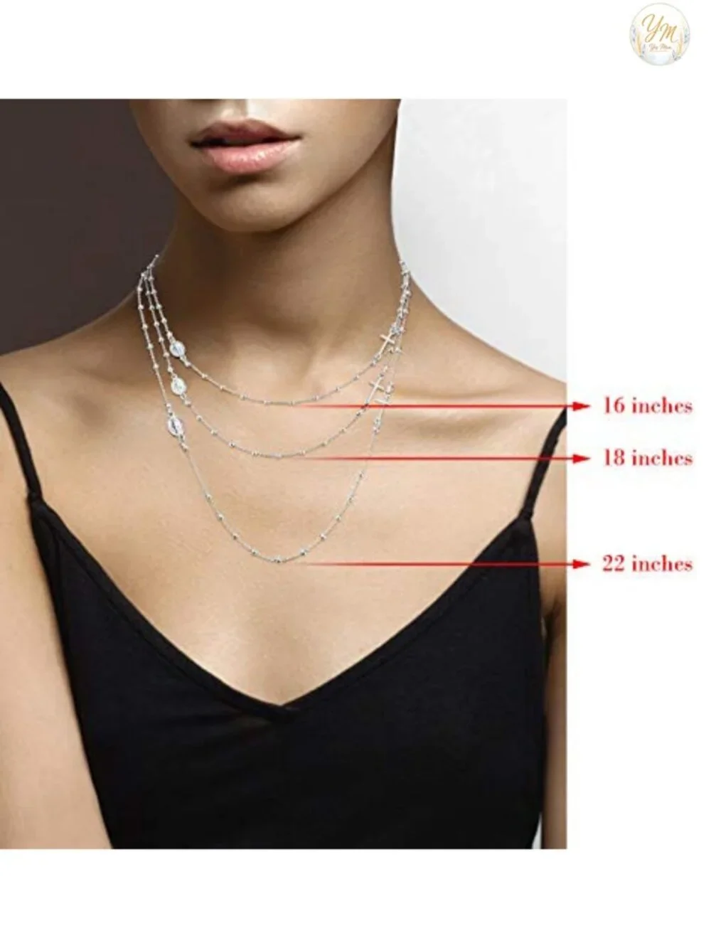 Sterling Silver Rosary Cross Necklace for Women, Dainty Italian Chain